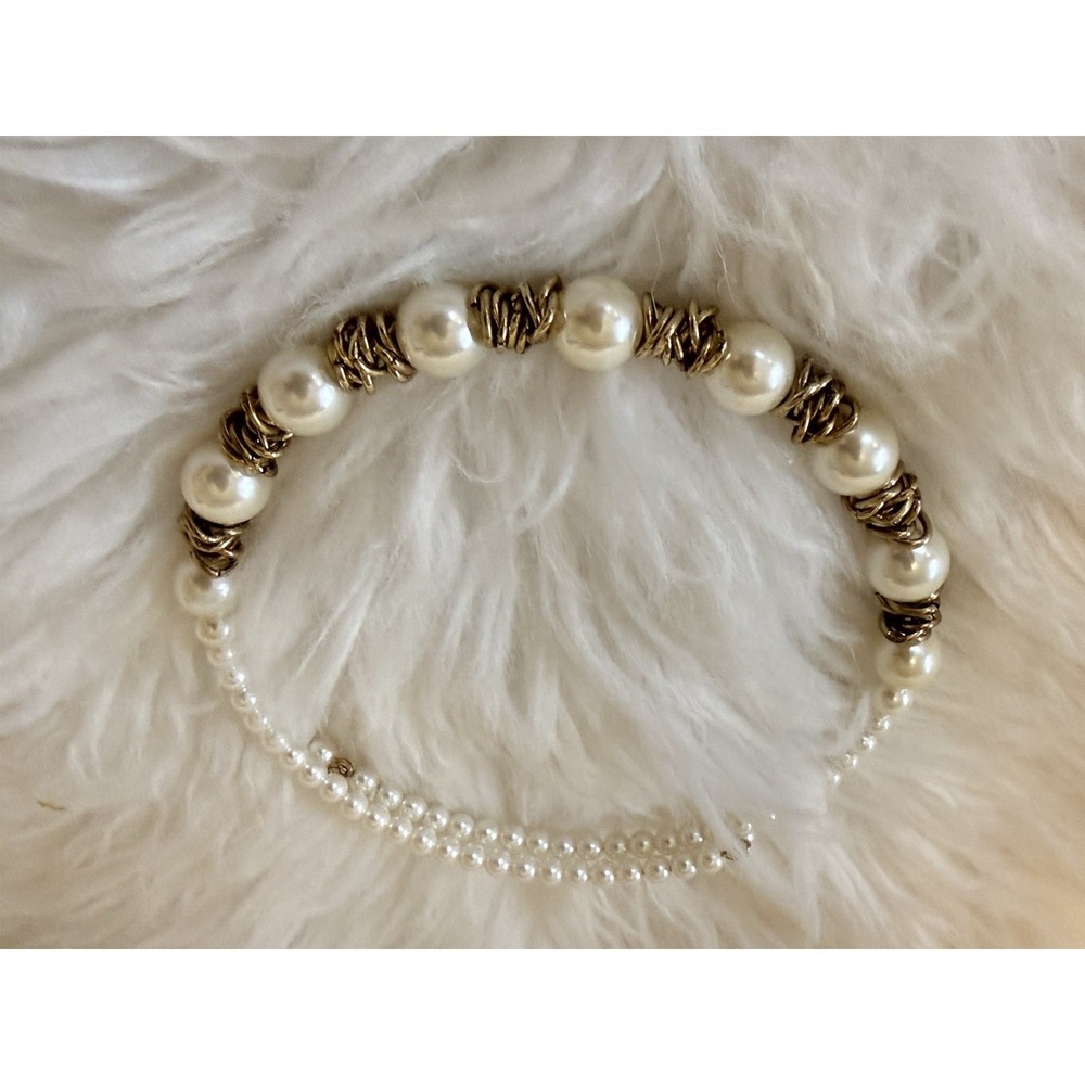 Faux Pearl Choker Necklace Bridal‎ Head Piece Antique Gold Tone Vintage One Size - Picture 9 of 16